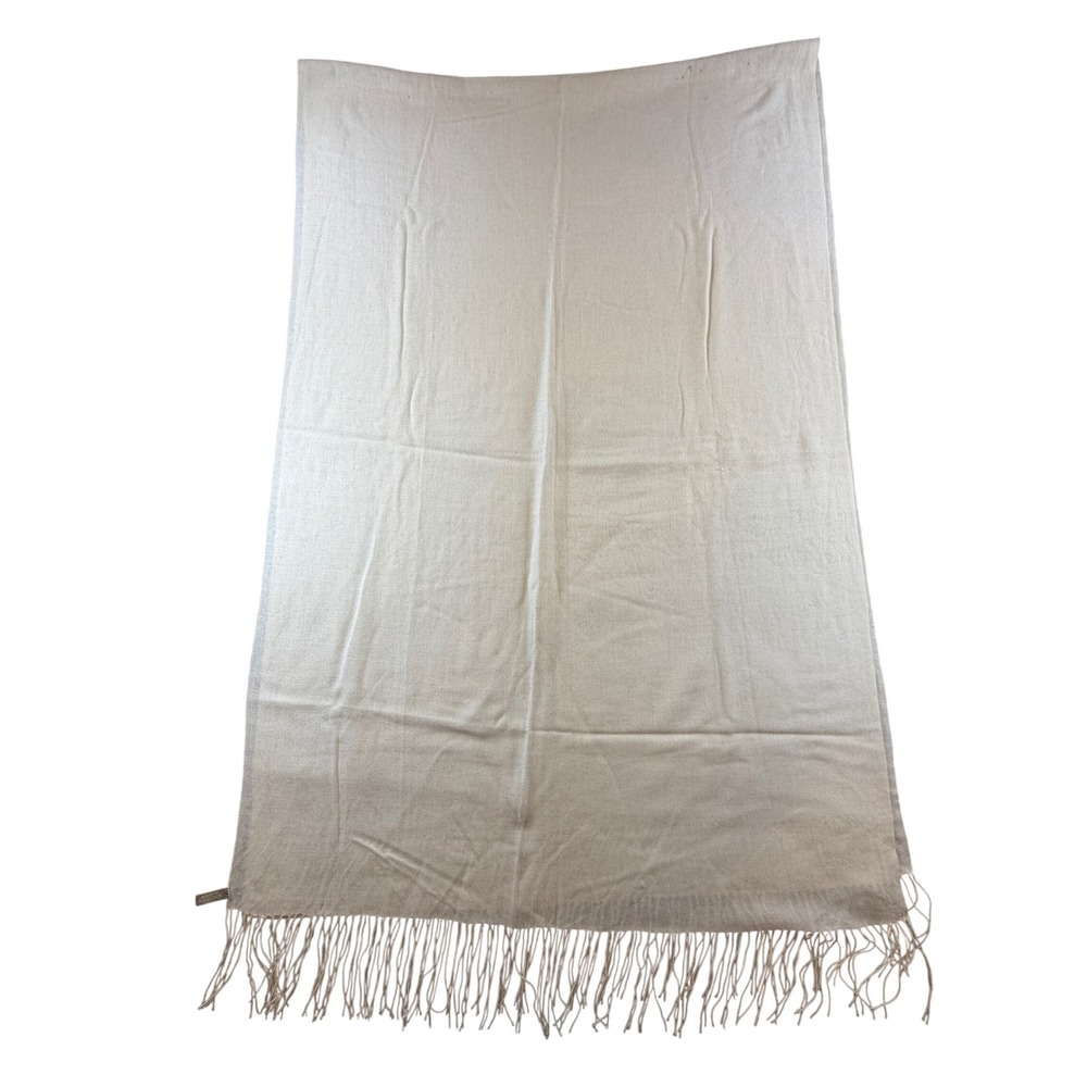 Nordstrom 100% Cashmere Wrap Scarf Cream Ivory Fringe Trim Shawl 27x78